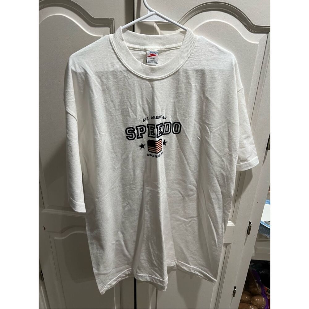 Vintage Speedo All American USA T-Shirt XL White Made in Mexico Rare Swim Tee